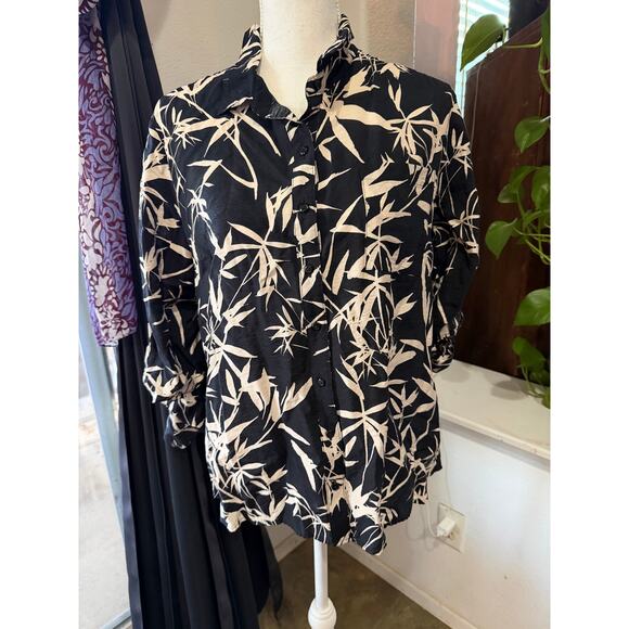 Express Portofino Slim Button-Down Shirt – Black & White Bamboo Print – Size L - Picture 1 of 3
